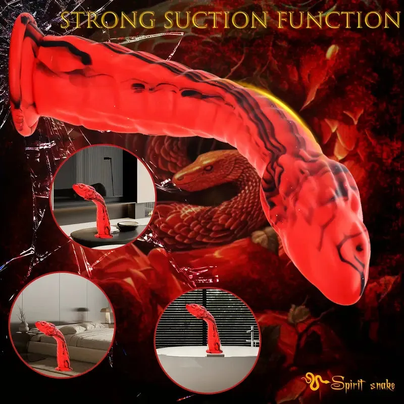 11.8in Cobra Silicone Large Thick Dildo Red Realistic Dildo For Advanced Player