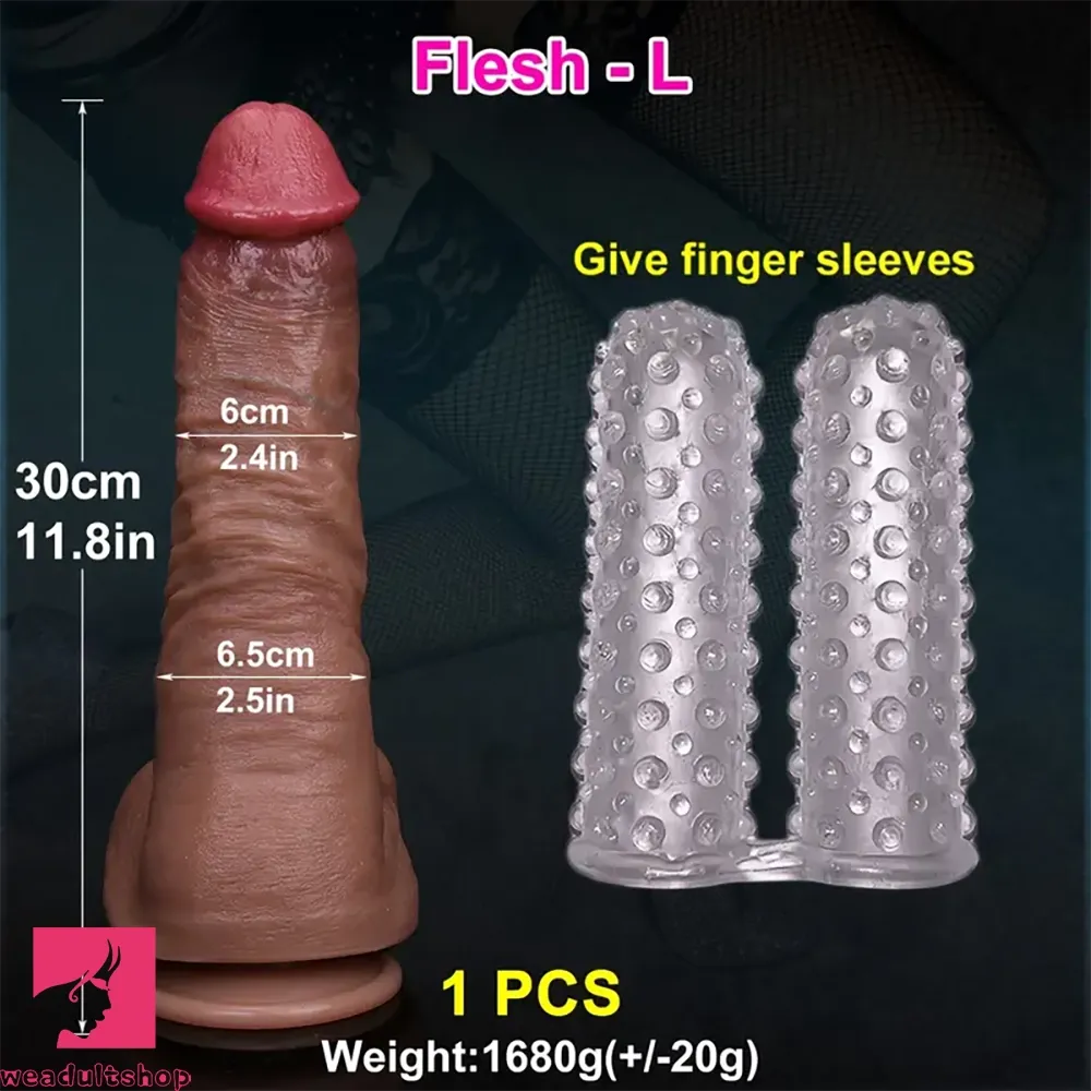 11.8in Huge Soft Lifelike Real Skin Thick Cock Double Layer Massage Dildo