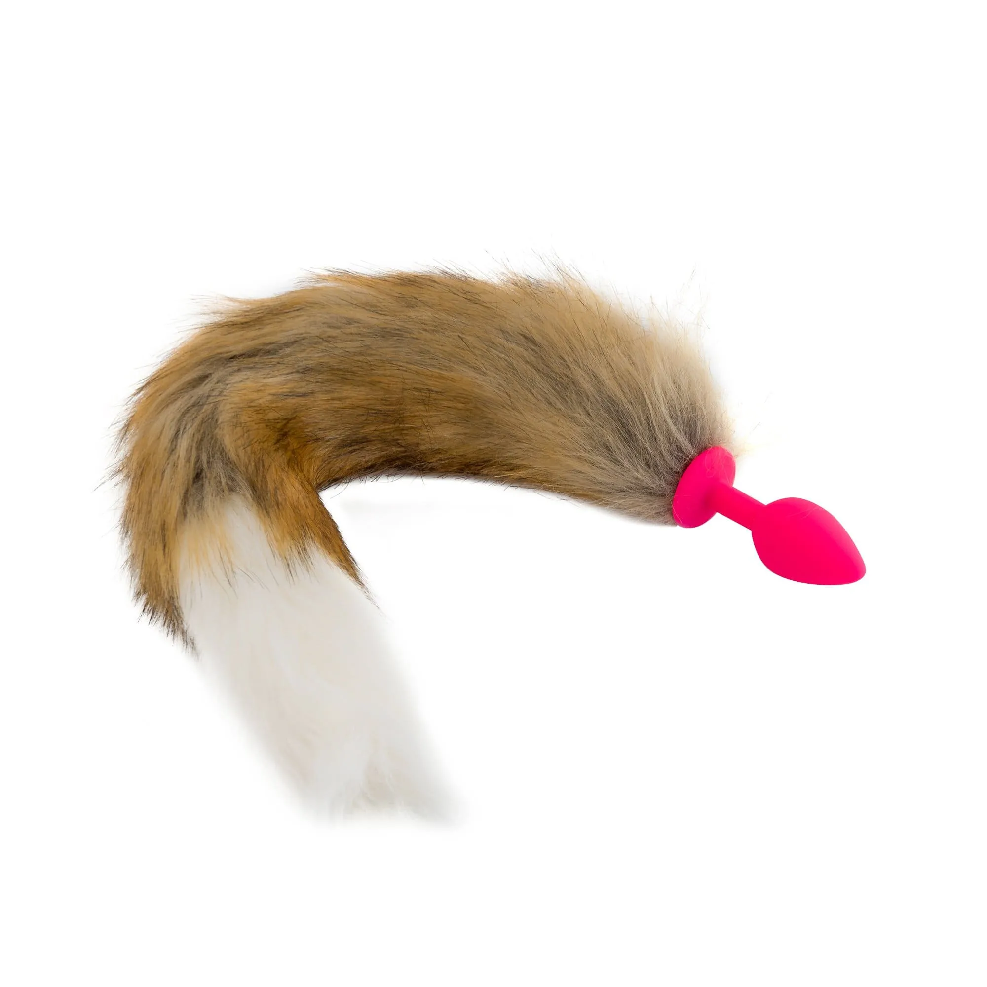 18 Brown with White Fox Tail Silicone Plug