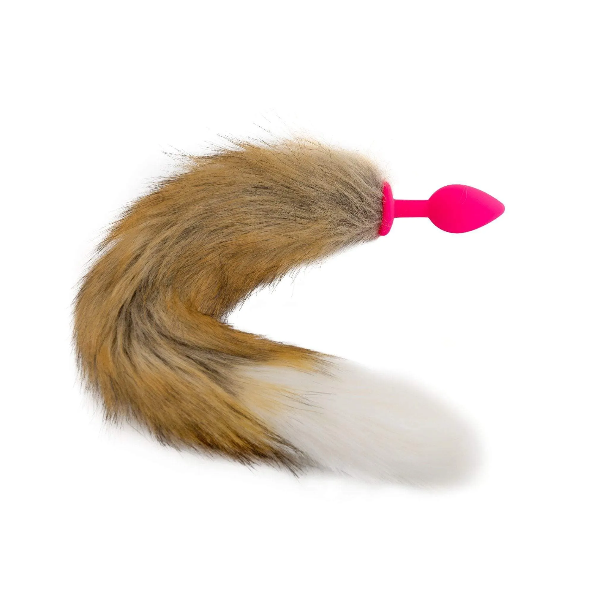 18 Brown with White Fox Tail Silicone Plug