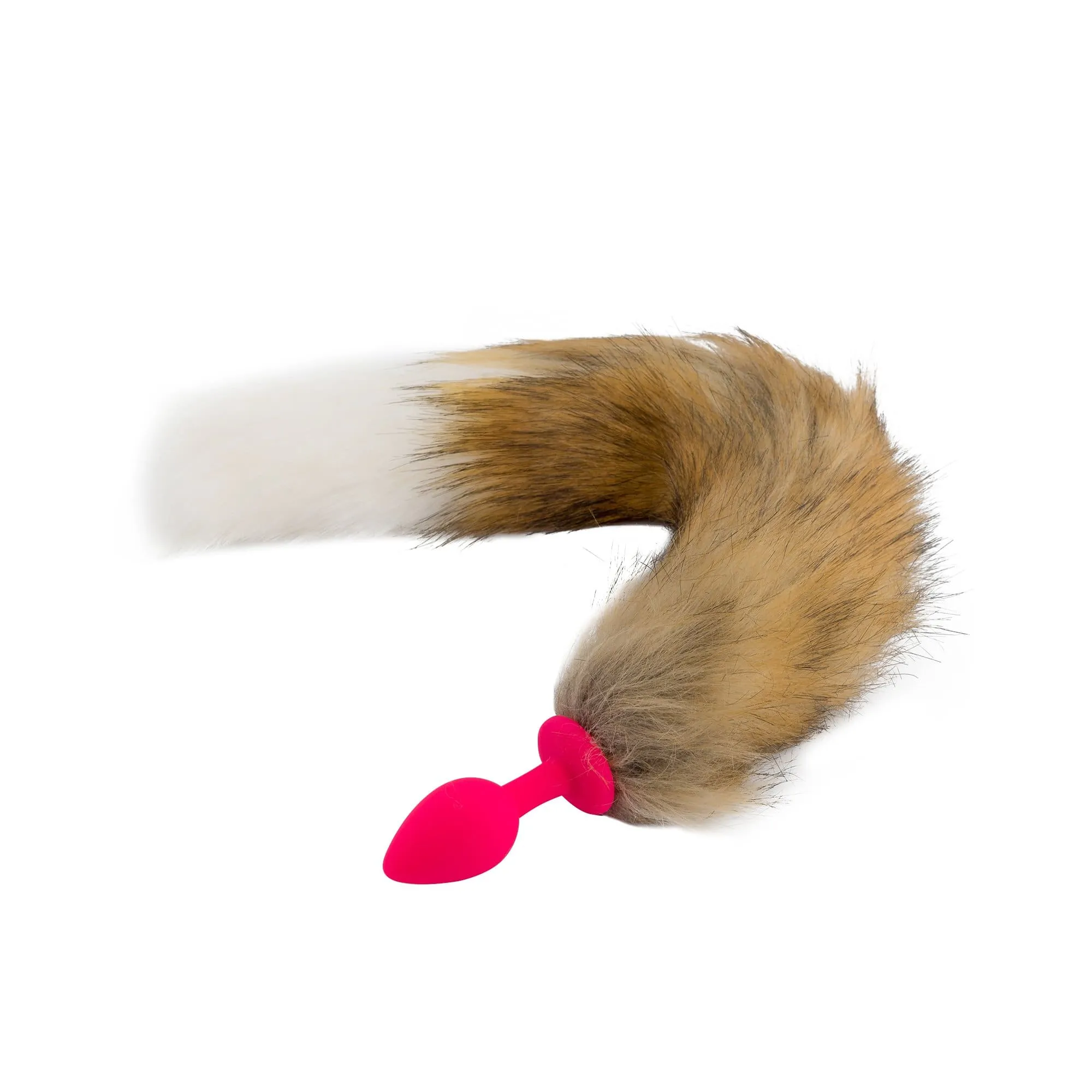 18 Brown with White Fox Tail Silicone Plug