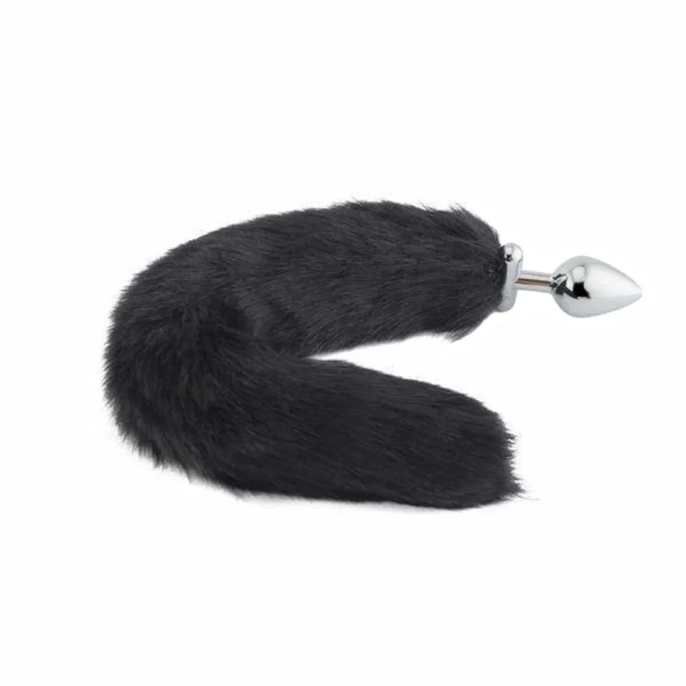 18 Shapeable Black Fox Tail Metal Plug