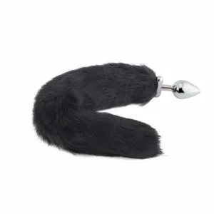 18 Shapeable Black Fox Tail Metal Plug