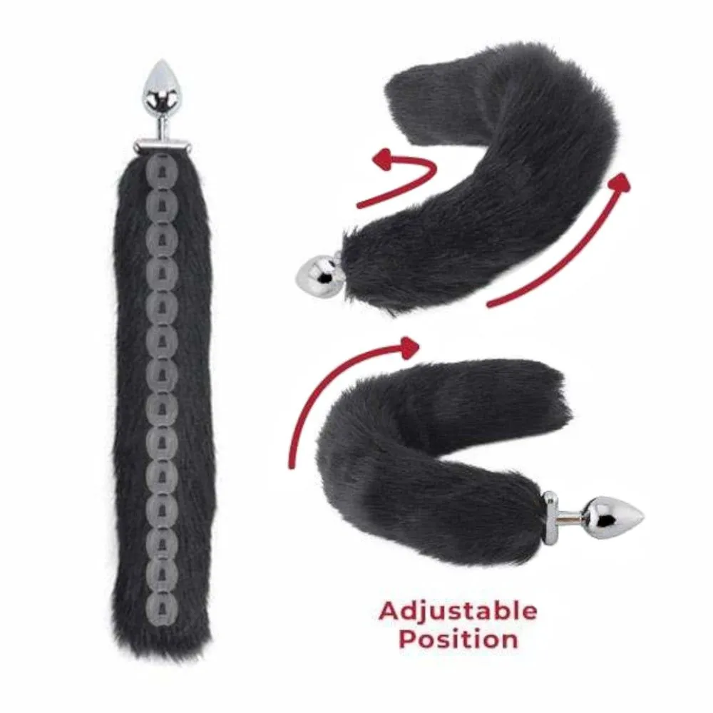 18 Shapeable Black Fox Tail Metal Plug