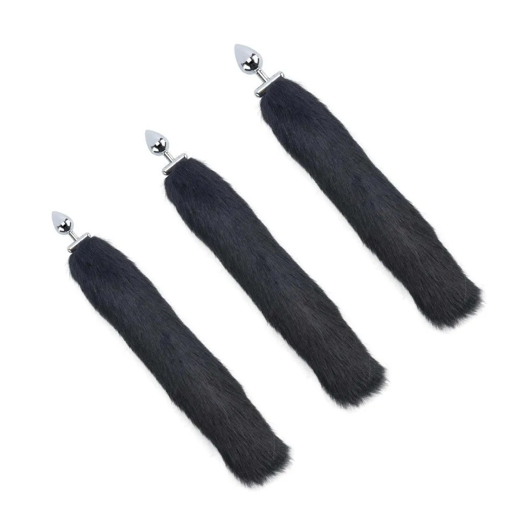 18 Shapeable Black Fox Tail Metal Plug