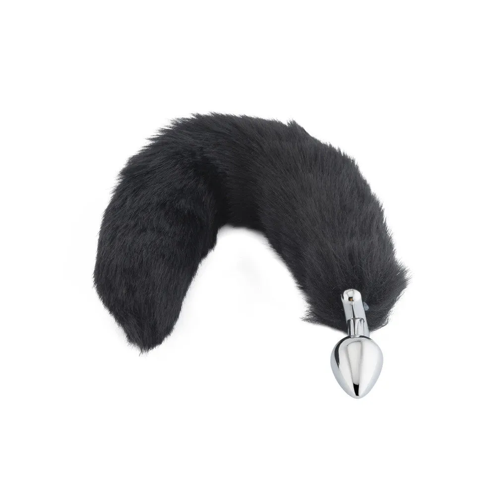 18 Shapeable Black Fox Tail Metal Plug
