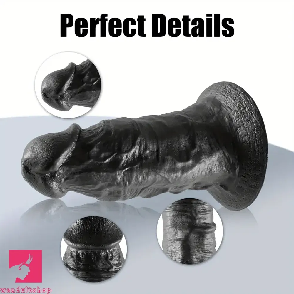 7.28in Real Black Silicone Soft Thick Penis Dildo For Hands-Free Stimulation