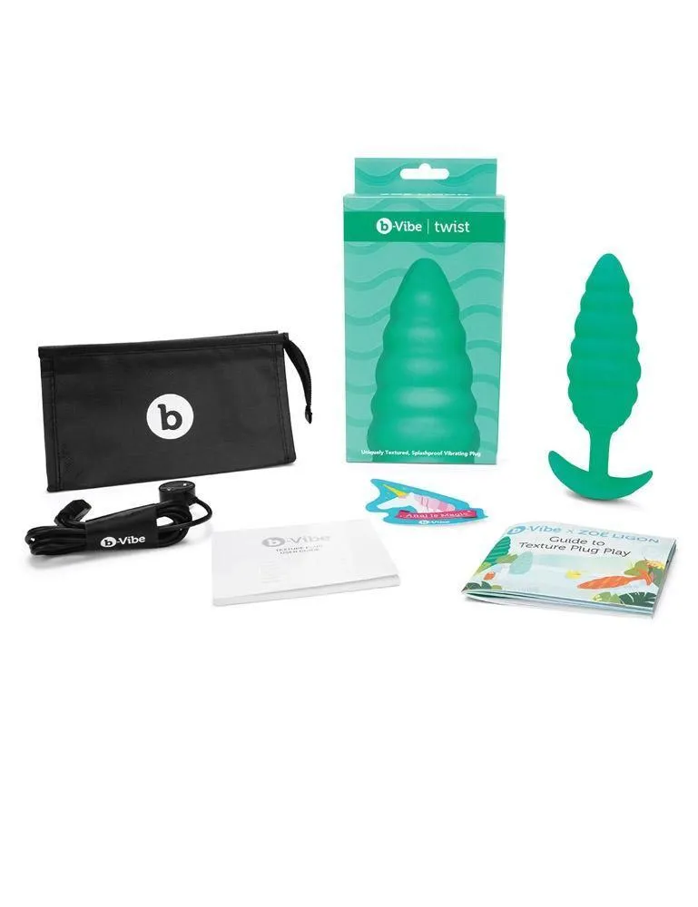 b-Vibe Texture Butt Plug Twist. Green. Large