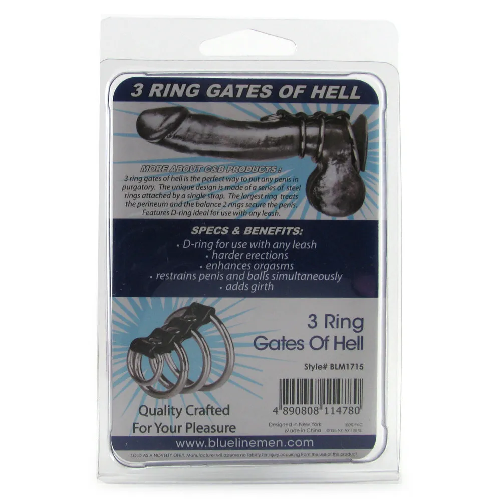 Blue Line 3 Ring Gates of Hell Cock & Ball Cage with D-Ring