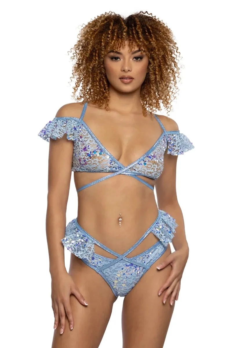 Blue Sequin Ruffle Bottoms