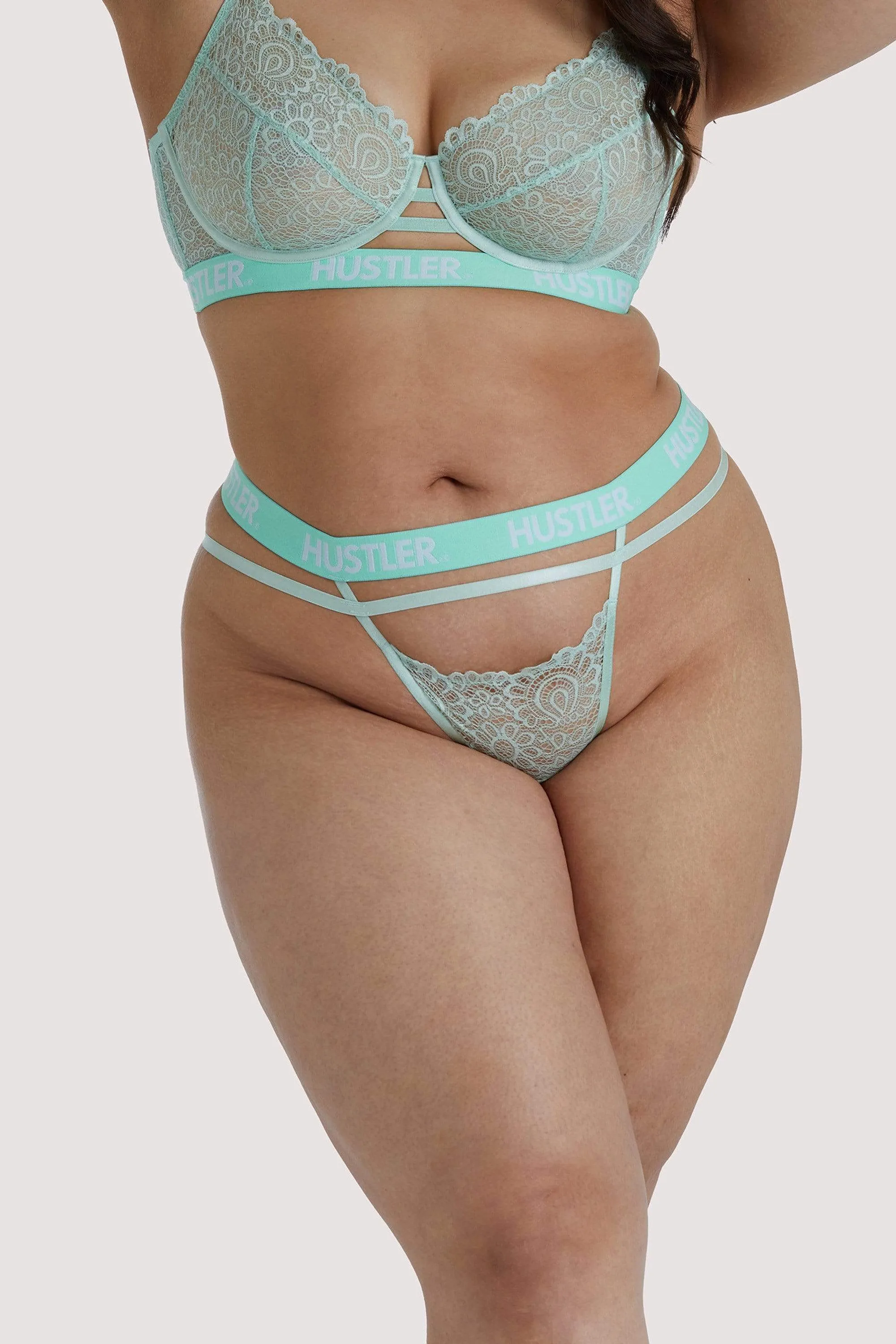 Branded Mint Lace Thong