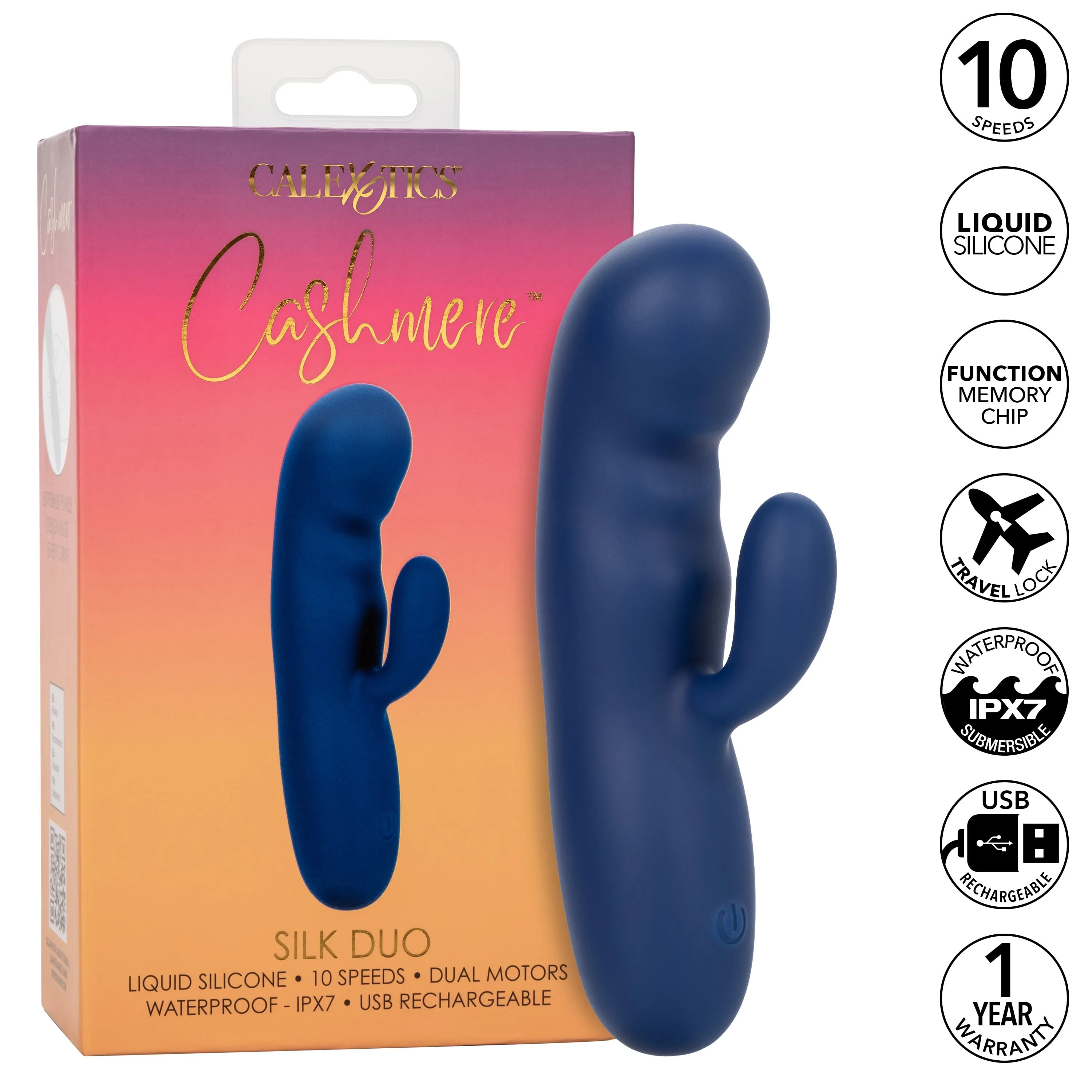 California Exotics - Cashmere Silk Duo Rabbit Vibrator (Blue)