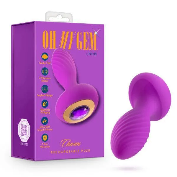 Charm Vibrating Textured Silicone Butt Plug in Amethyst