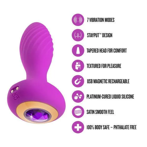Charm Vibrating Textured Silicone Butt Plug in Amethyst
