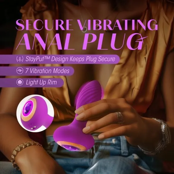 Charm Vibrating Textured Silicone Butt Plug in Amethyst