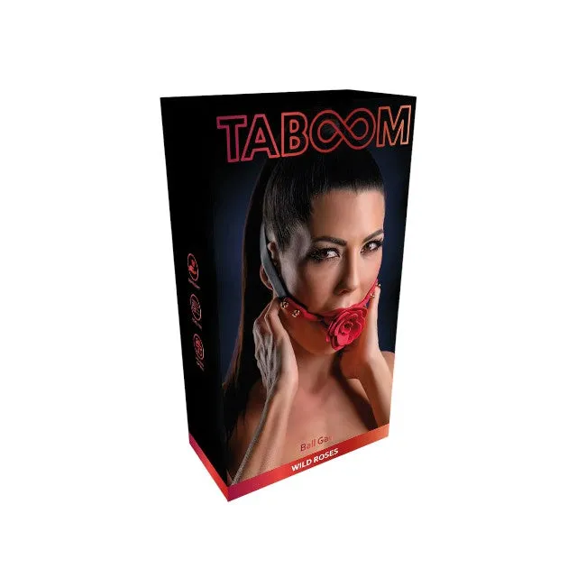 Căluș TABOOM Ball Gag Wild Roses pentru jocuri erotice BDSM. cu bilă din silicon și trandafir decorativ. culoare negru cu roșu