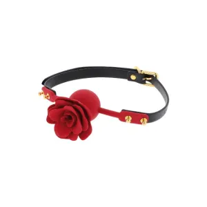 Căluș TABOOM Ball Gag Wild Roses pentru jocuri erotice BDSM. cu bilă din silicon și trandafir decorativ. culoare negru cu roșu