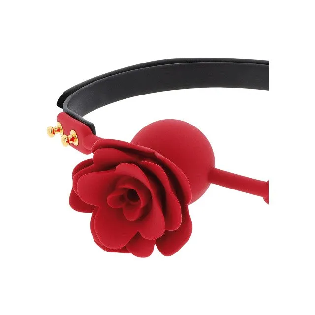 Căluș TABOOM Ball Gag Wild Roses pentru jocuri erotice BDSM. cu bilă din silicon și trandafir decorativ. culoare negru cu roșu