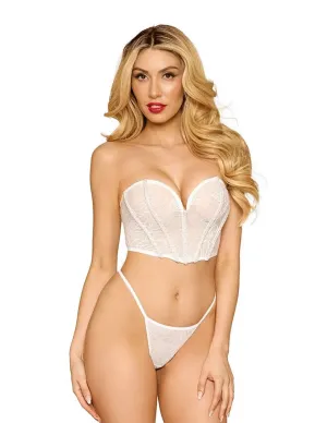 Cropped Rhinestone and Pearl Boned Bustier & Thong Set