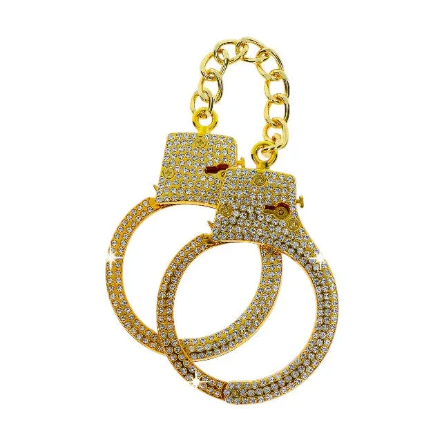 Cătușe TABOOM Diamond Wrist Cuffs. design cu strasuri încrustate și 2 chei în formă de inimă. mărime reglabilă. culoare auriu