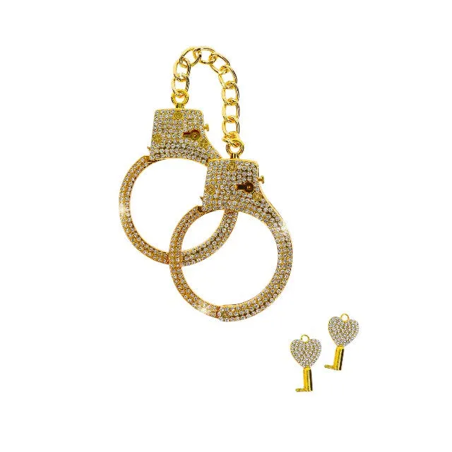 Cătușe TABOOM Diamond Wrist Cuffs. design cu strasuri încrustate și 2 chei în formă de inimă. mărime reglabilă. culoare auriu
