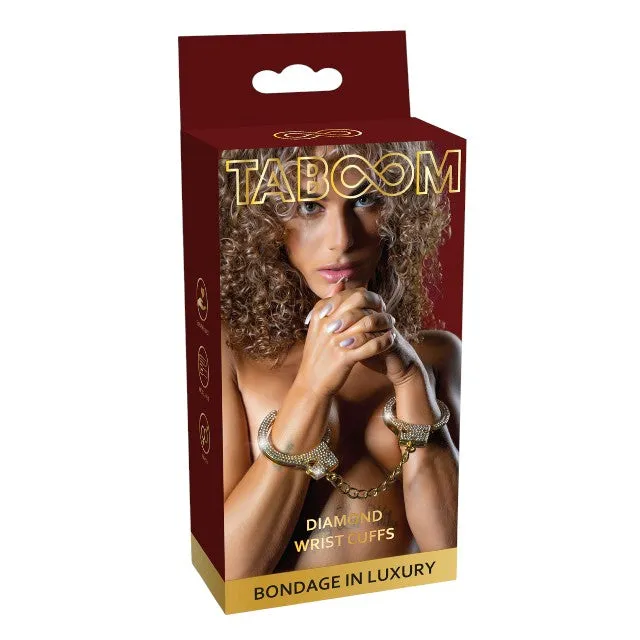 Cătușe TABOOM Diamond Wrist Cuffs. design cu strasuri încrustate și 2 chei în formă de inimă. mărime reglabilă. culoare auriu