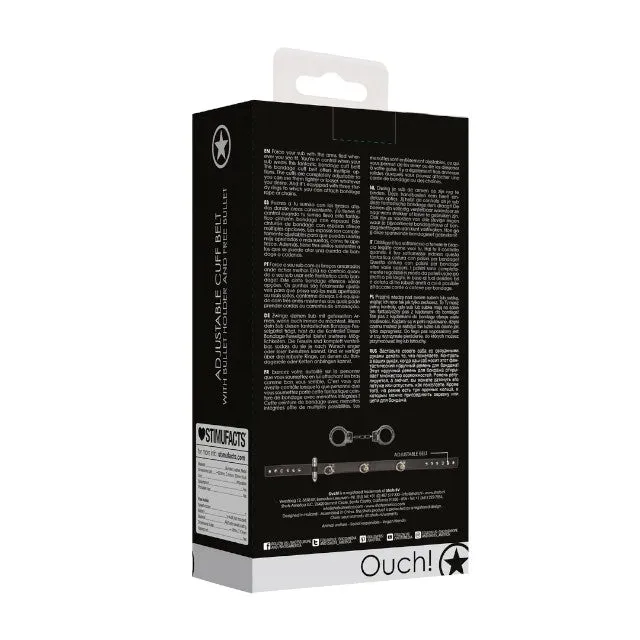 Curea sexy OUCH! Cuff Belt. pentru jocuri erotice BDSM. cu cătușe și inele de prindere. mărime ajustabilă. negru cu argintiu