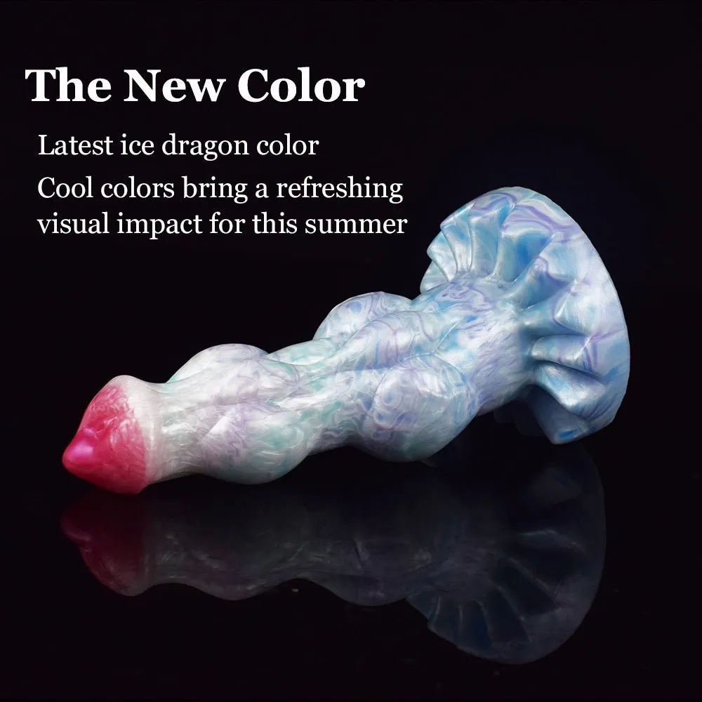 Cyan Thick Beast Penis Huge Knot Ice Dragon Series Dildo With Suction Cup