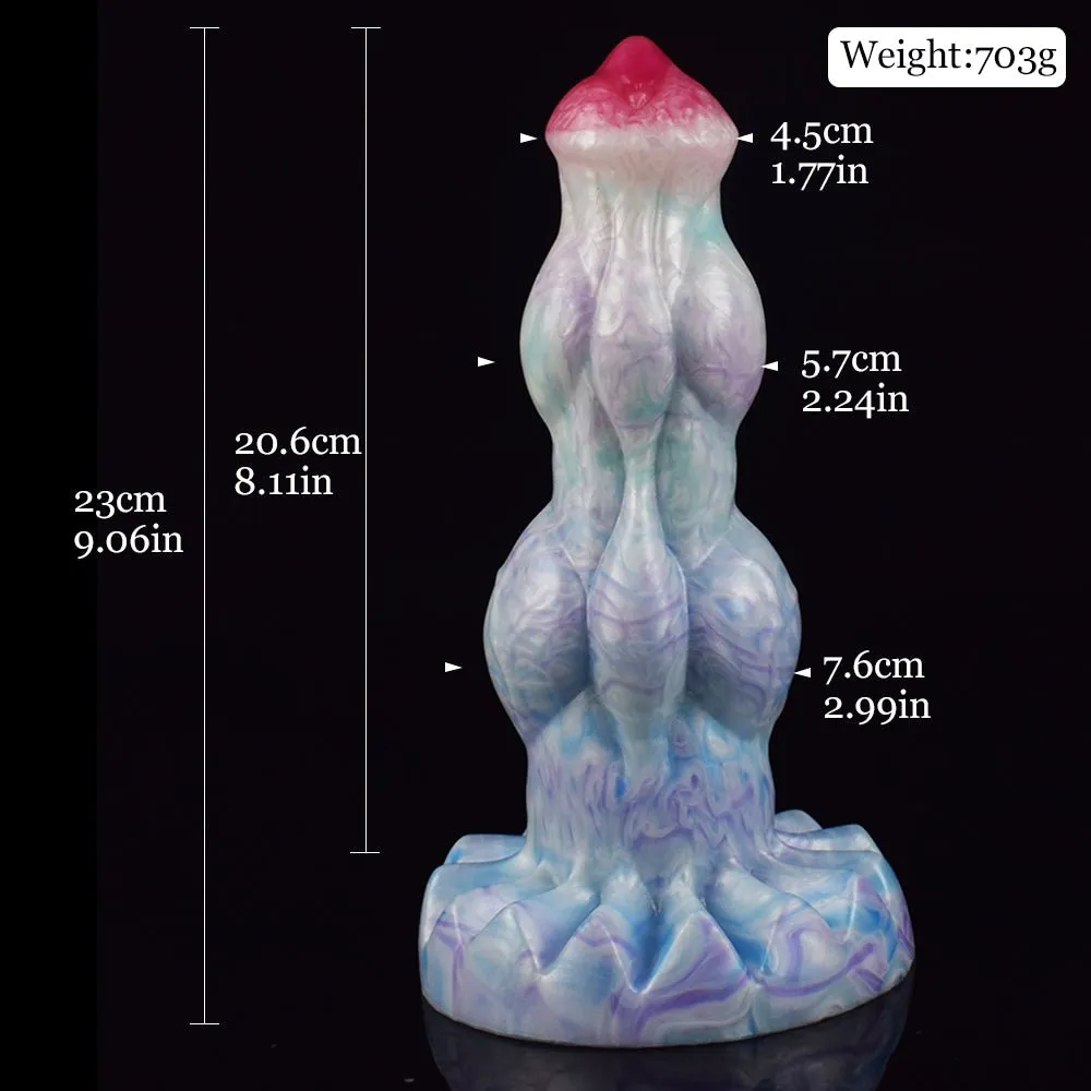 Cyan Thick Beast Penis Huge Knot Ice Dragon Series Dildo With Suction Cup
