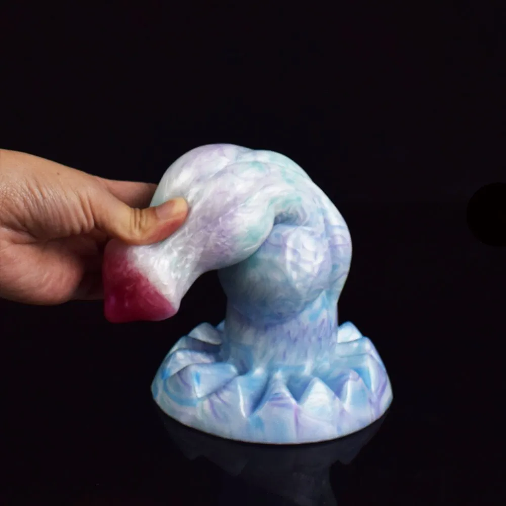 Cyan Thick Beast Penis Huge Knot Ice Dragon Series Dildo With Suction Cup