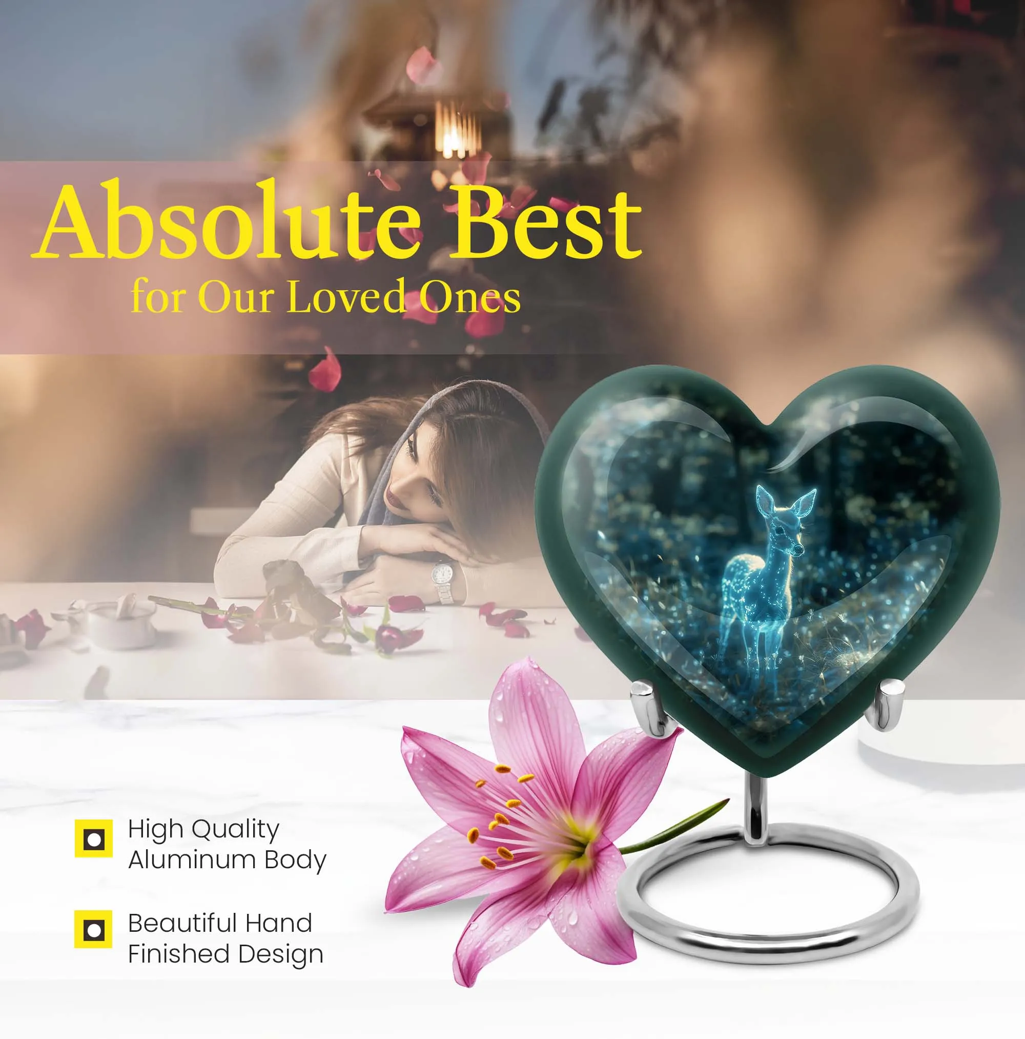 Deer Urn Eternal Rest Heart Shaped Cremation Urn