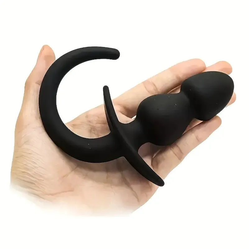 Double Bead Silicone Manual Dog Tail Anal Plug T-Shaped Anal Plug