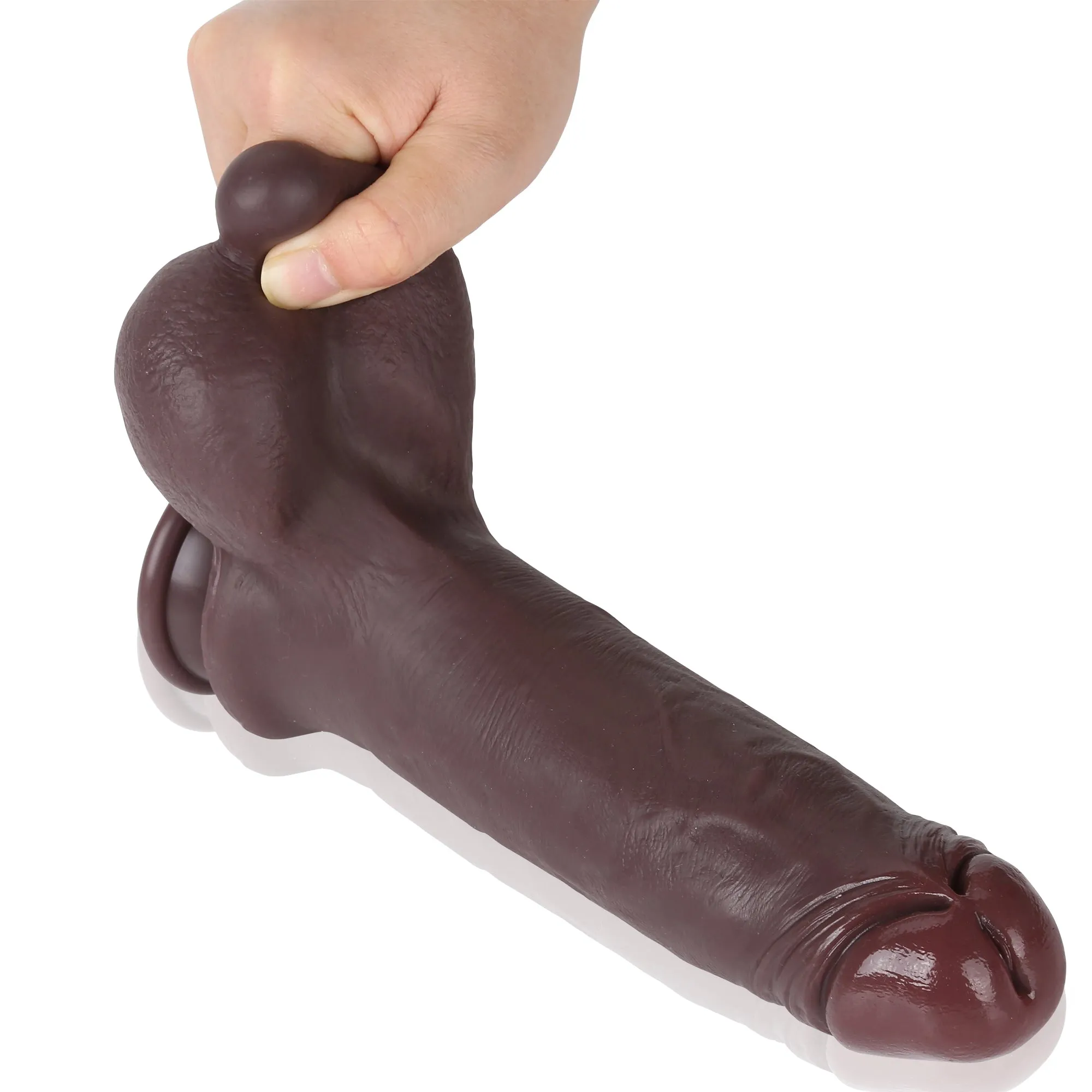 Ebony Dildo Big Testicle Suction Cup Anal Sex Toys - Bare Skin Realcock Women Masturbater