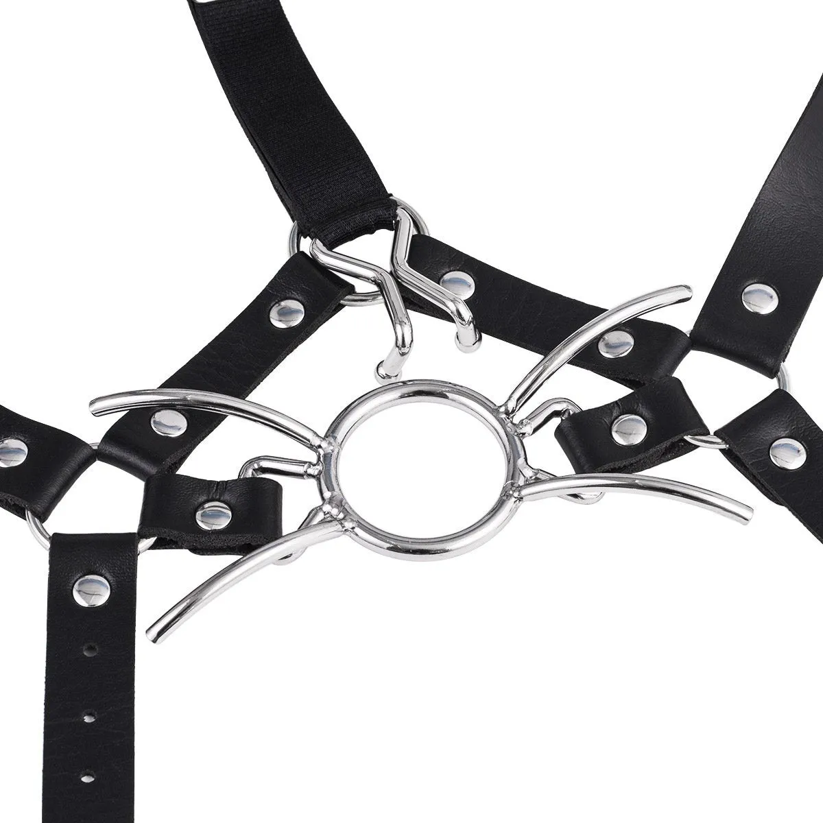 Faux Leather Harness-shaped Metal Flail Hanging Nose Hook Mouth Gag