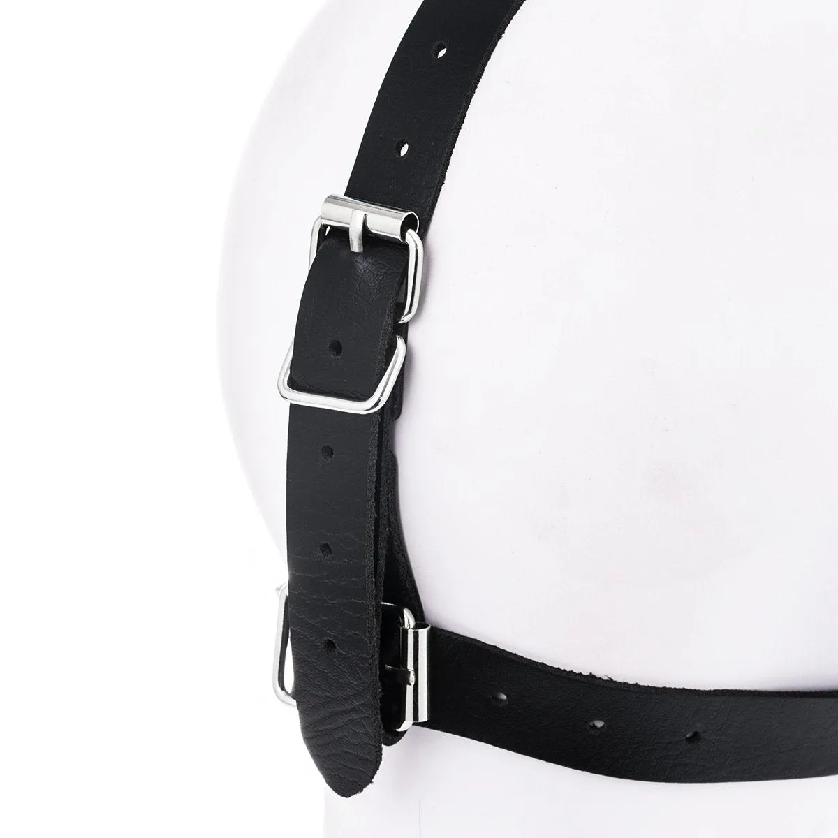 Faux Leather Harness-shaped Metal Flail Hanging Nose Hook Mouth Gag