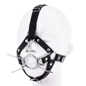 Faux Leather Harness-shaped Metal Flail Hanging Nose Hook Mouth Gag