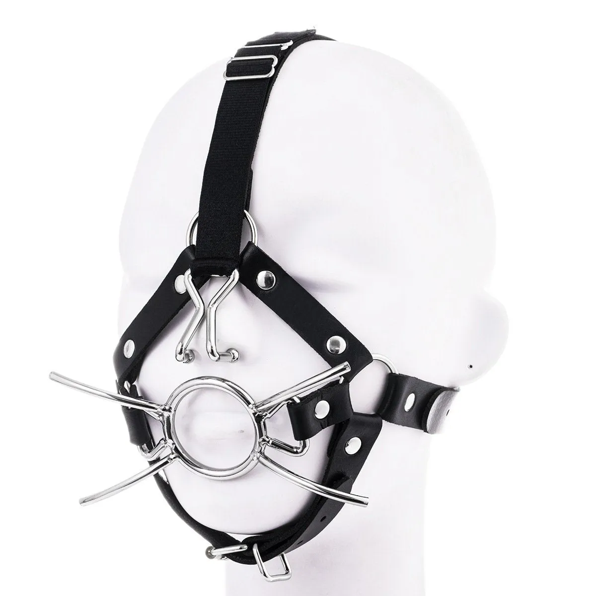 Faux Leather Harness-shaped Metal Flail Hanging Nose Hook Mouth Gag