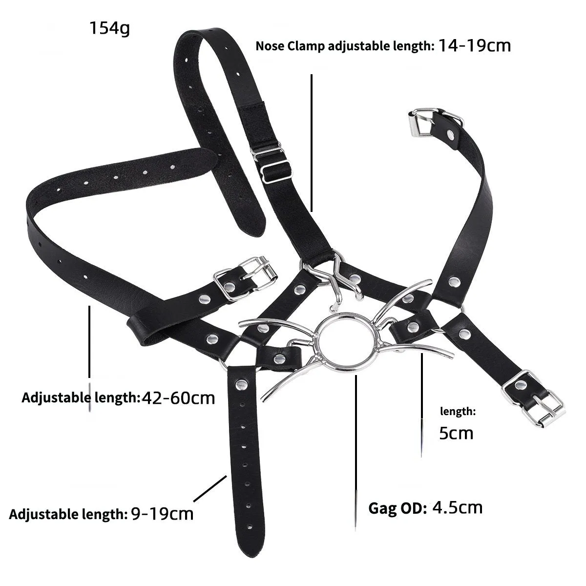 Faux Leather Harness-shaped Metal Flail Hanging Nose Hook Mouth Gag