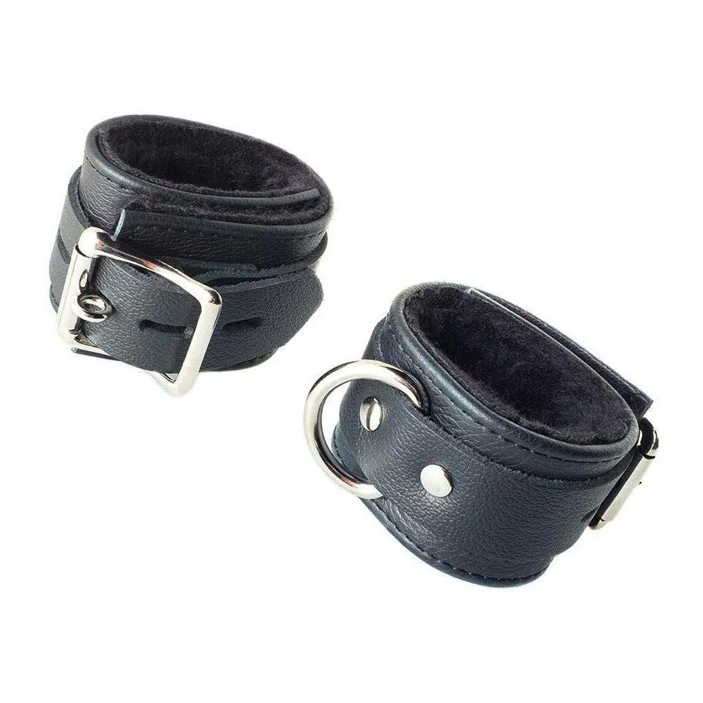 Fleece Lined Garment Leather Wrist Cuffs. Black