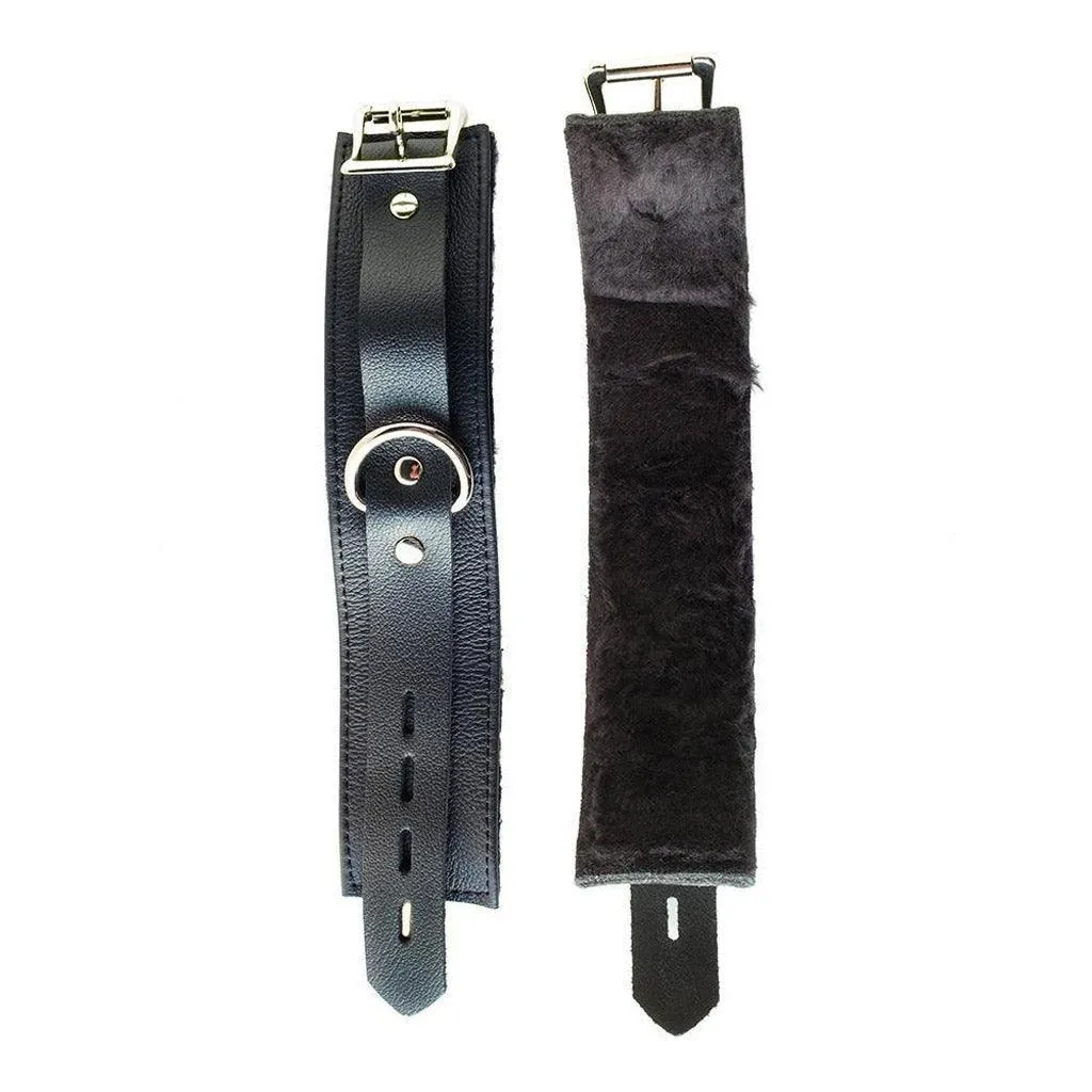 Fleece Lined Garment Leather Wrist Cuffs. Black
