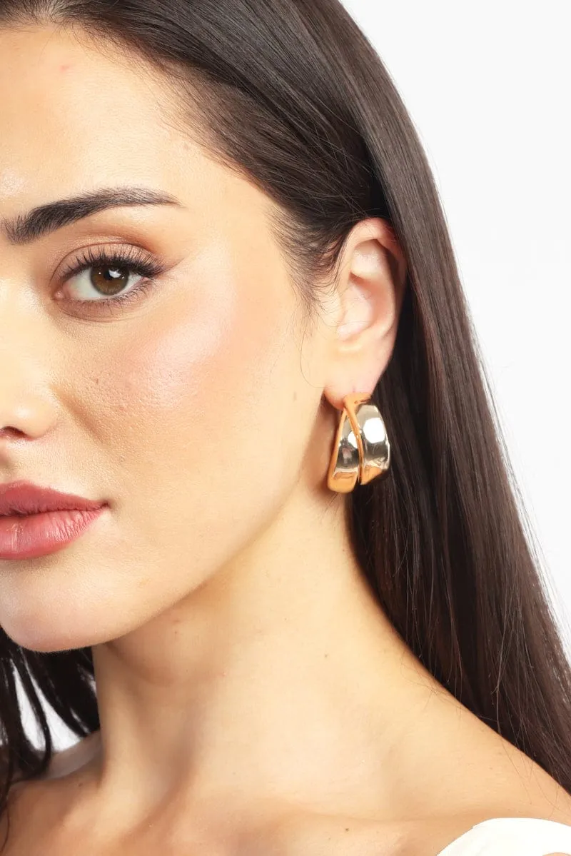 Gold Thick Crossover Hoop Earrings