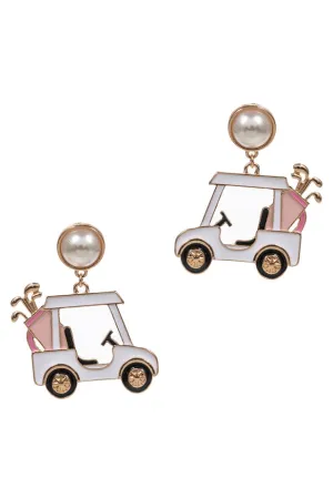 Golf Cart Shaped Pearl Post Earrings - White