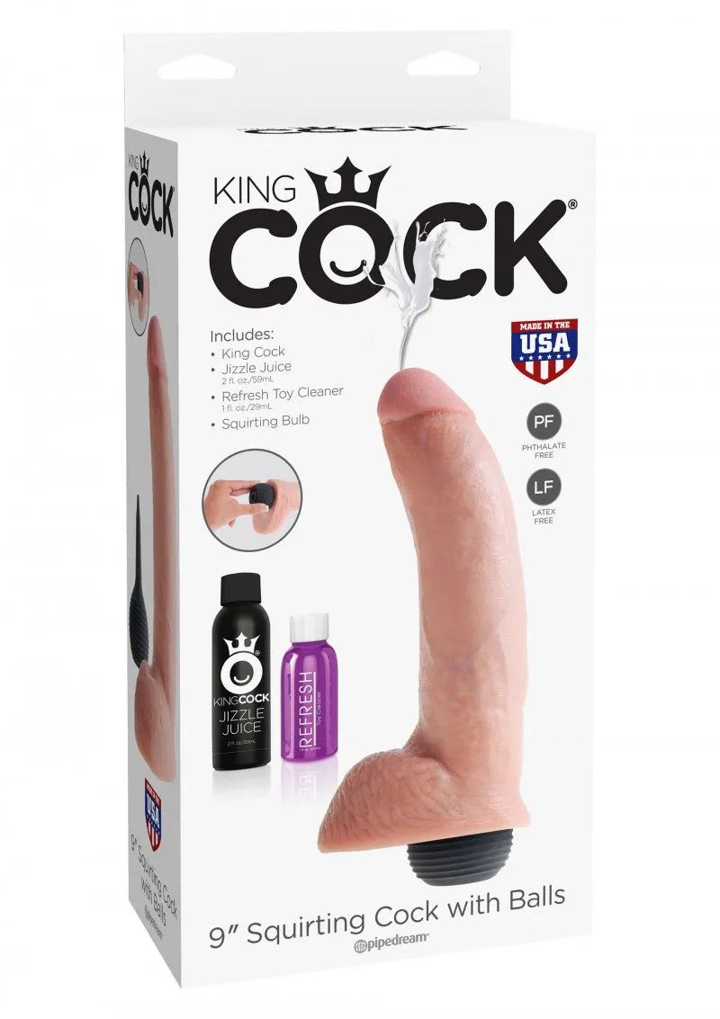 King Cock Squirting Cock  9 With Balls | Nude | Jizzle Juice | Refresh Toy Cleaner