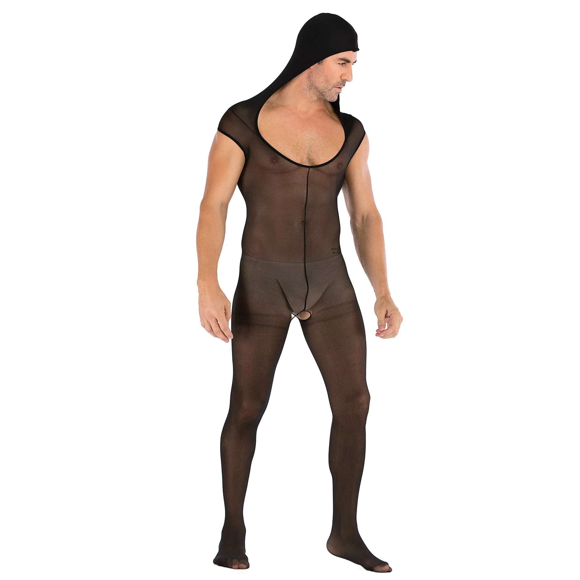 Men's Solid Color Hooded Jumpsuit Sexy Suit