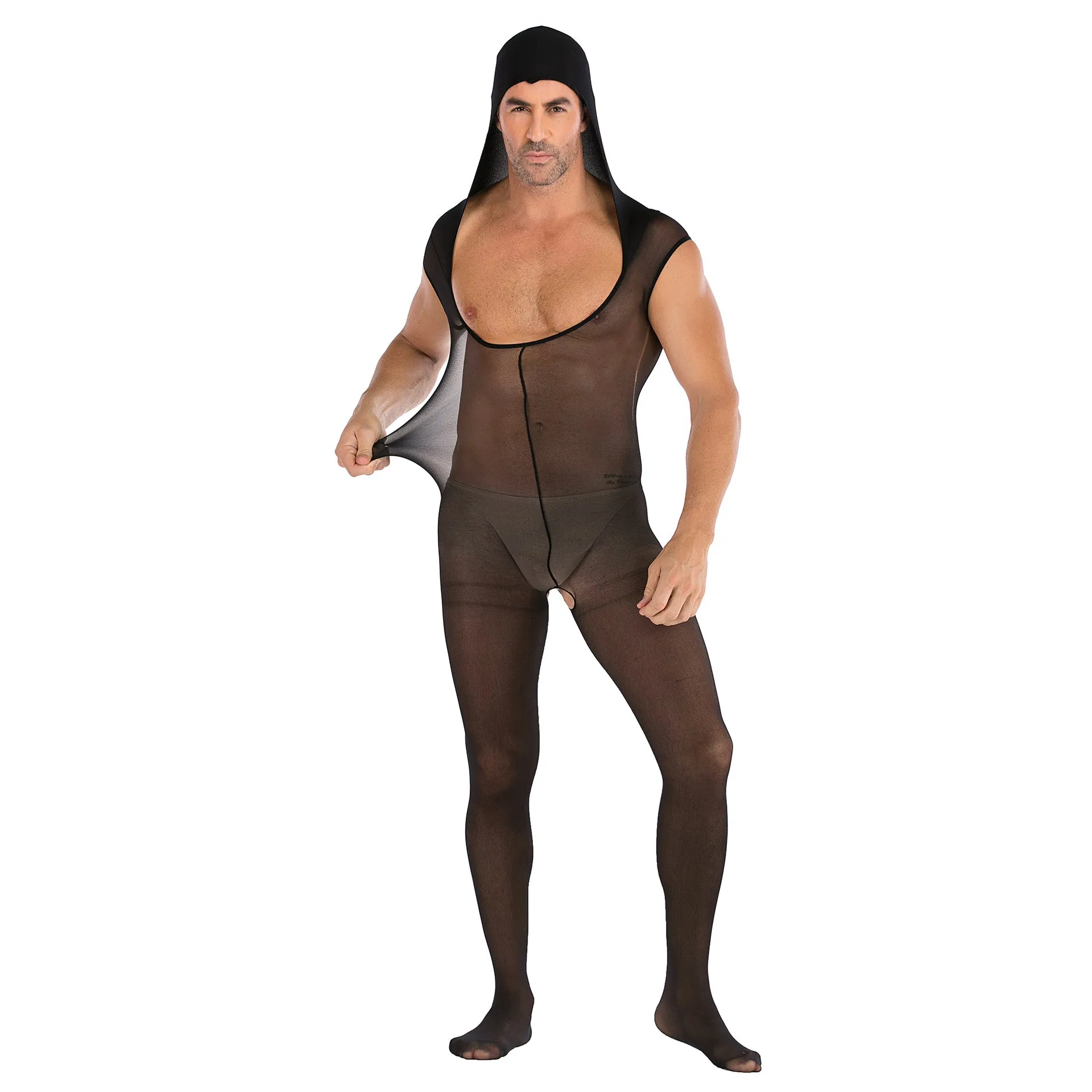 Men's Solid Color Hooded Jumpsuit Sexy Suit