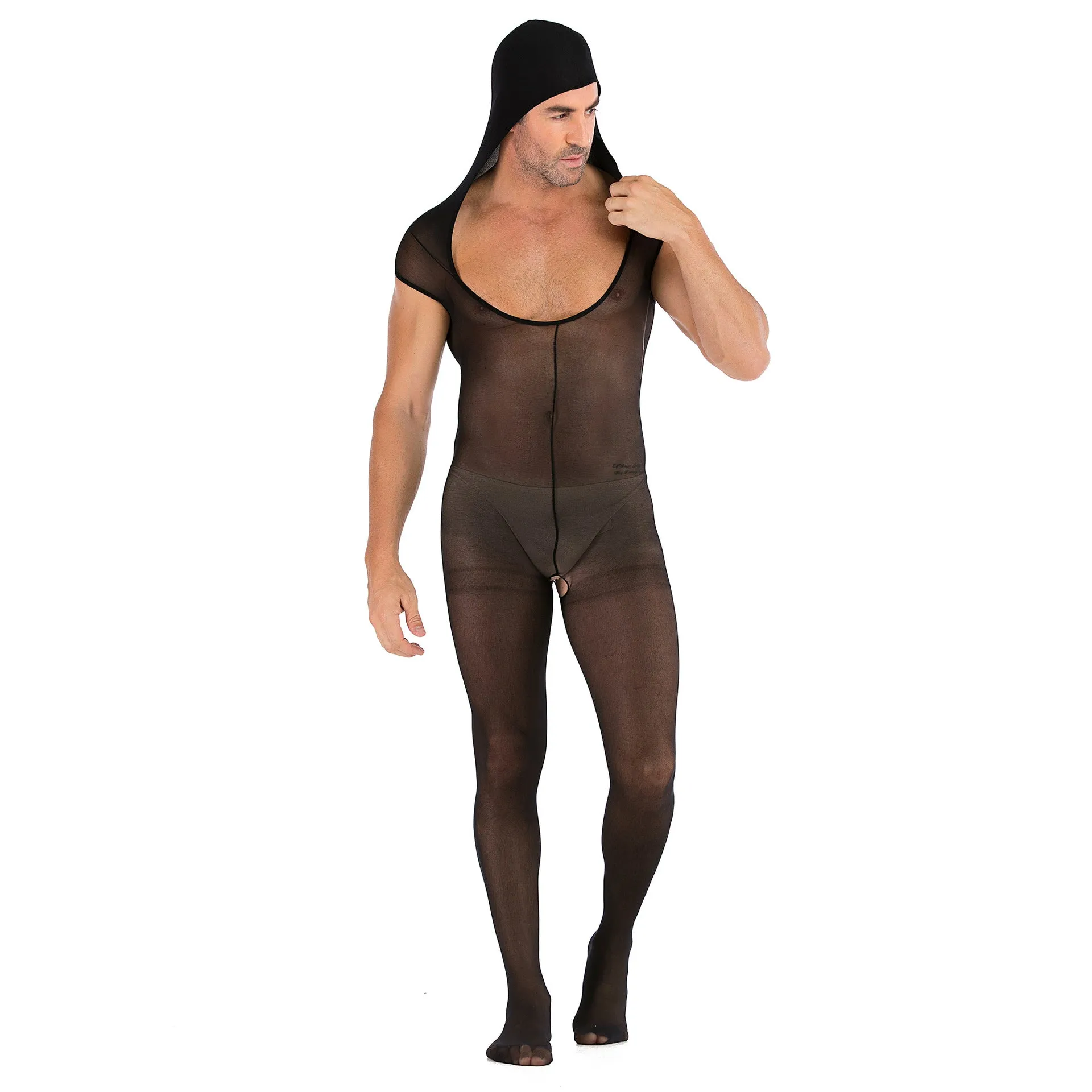 Men's Solid Color Hooded Jumpsuit Sexy Suit