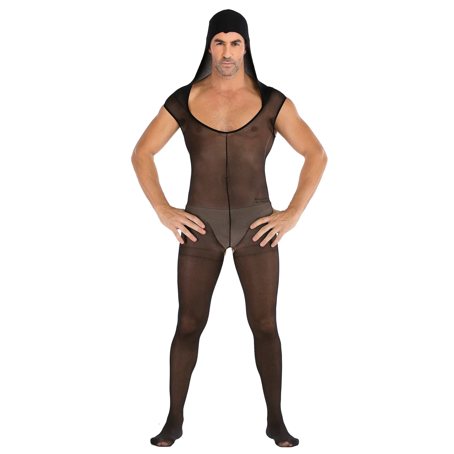 Men's Solid Color Hooded Jumpsuit Sexy Suit