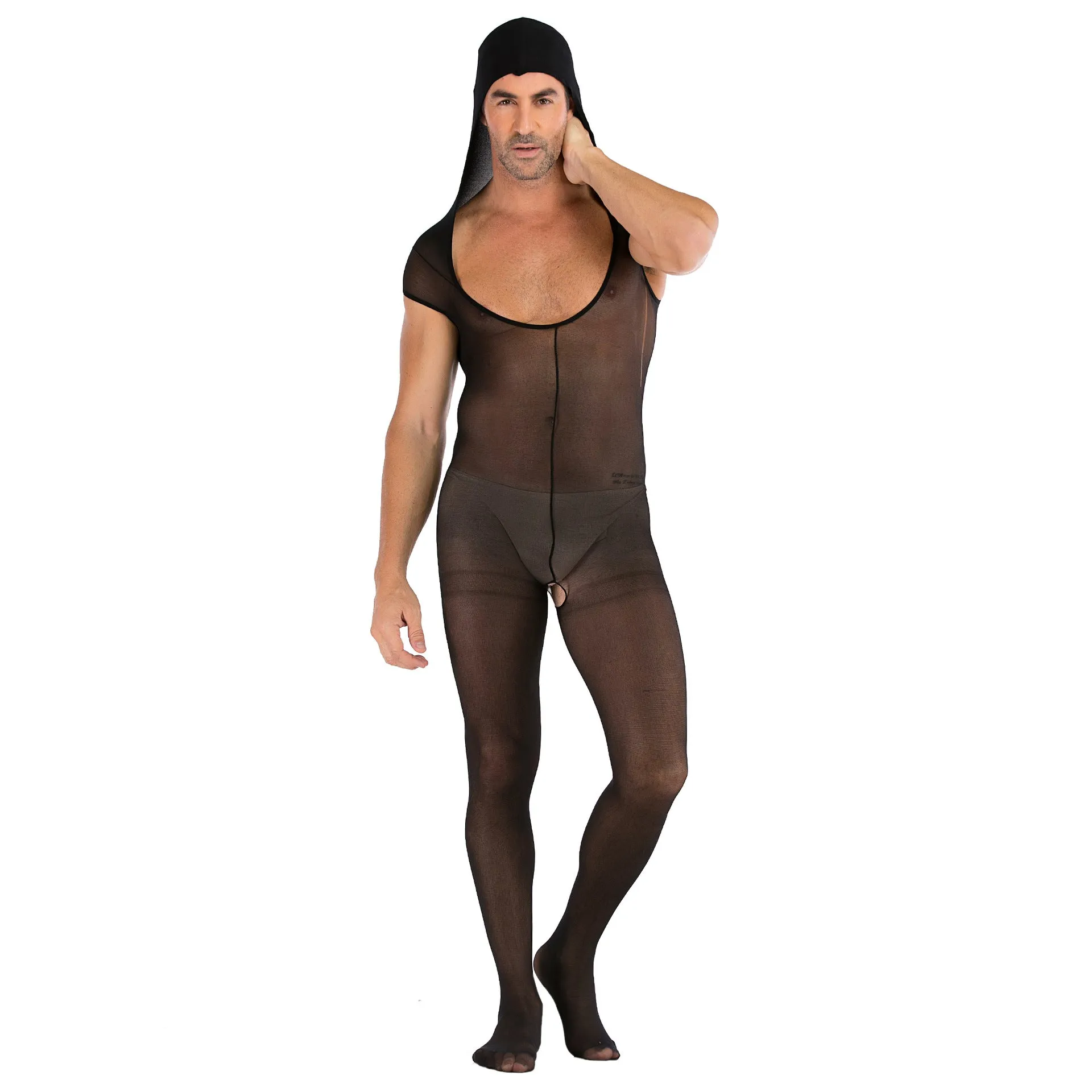 Men's Solid Color Hooded Jumpsuit Sexy Suit