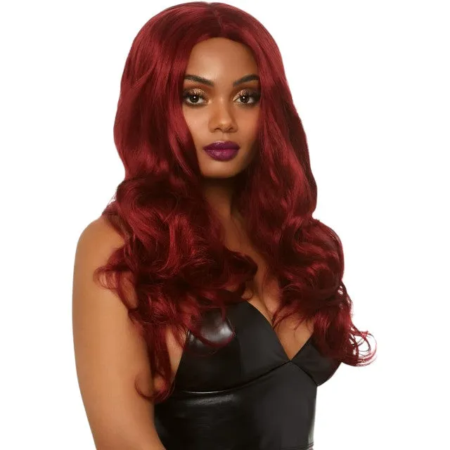 Perucă sexy LEG AVENUE. pentru jocuri erotice și costume roleplay. păr lung și ondulat. culoarea roșcat