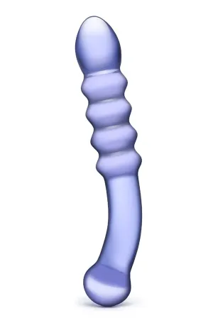 Purple Rain Ribbed Glass Dildo
